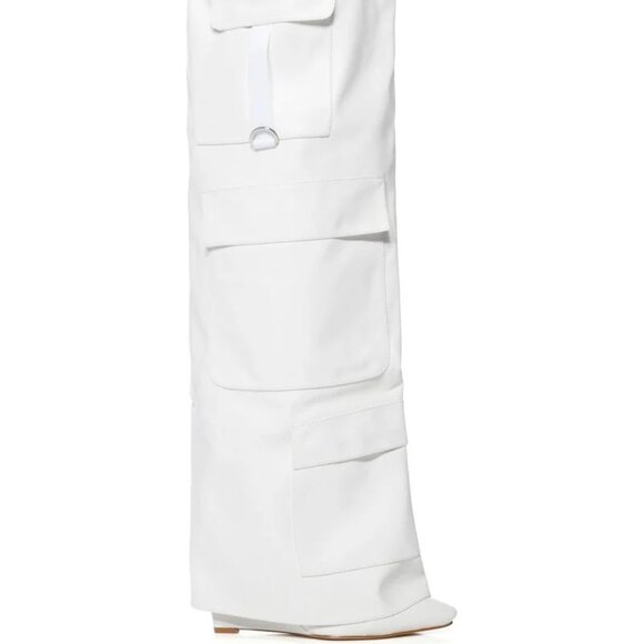 Callie Lives Alexia Azalea Wang White Fold-Over Wedge Heel Boot 8 8.5 - Picture 2 of 6